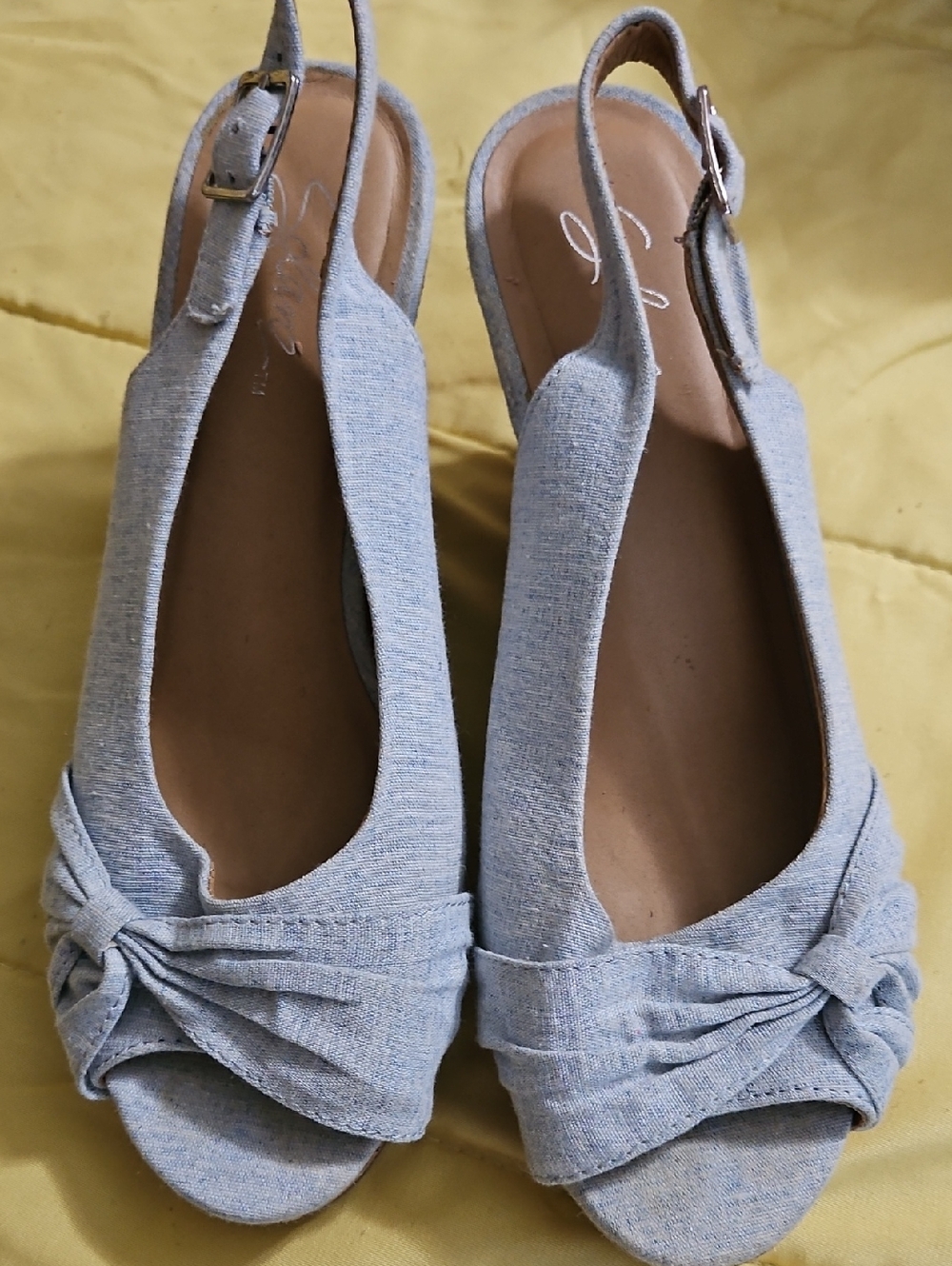 Light Blue Women's Slingback Peep-Toe Wedges